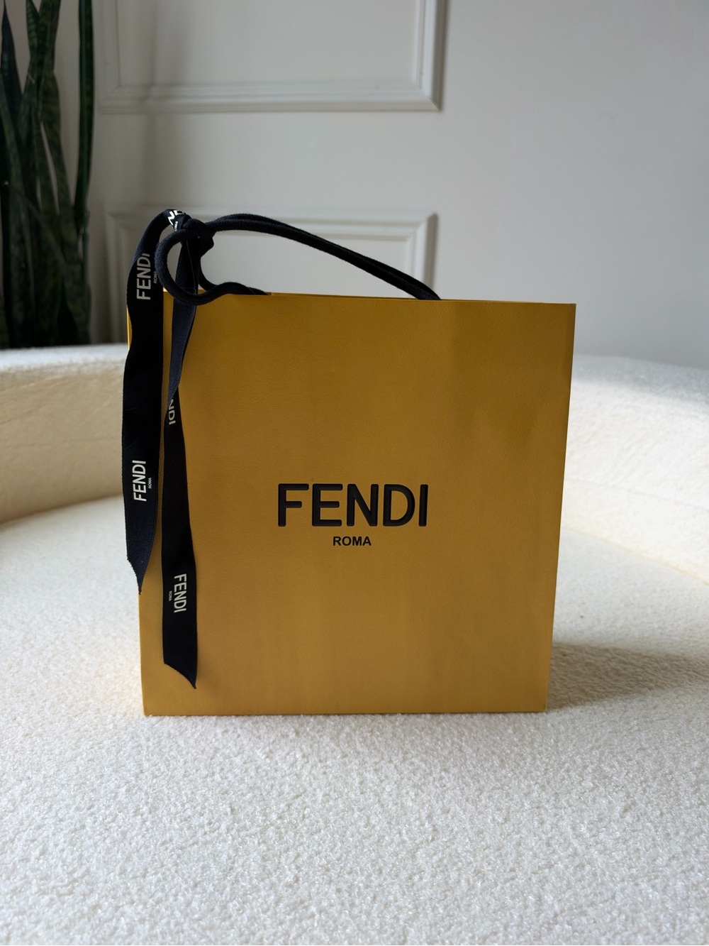 Fendi Yellow Small Medium Shopping Gift Bag with Black Ribbon